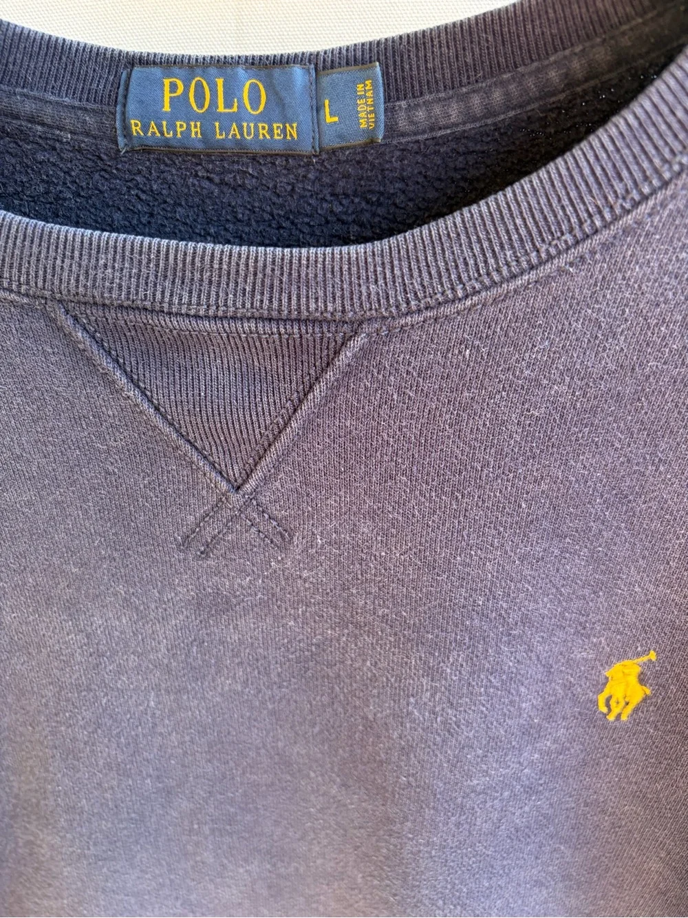 Polo Ralph Lauren Navy Blue Crewneck Sweatshirt Yellow Pony Size L